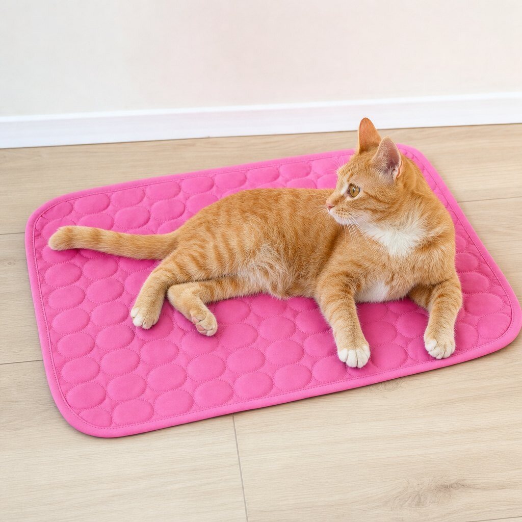 kühlmatte für katzen premium Katze entspannt auf pinker Kühlmatte