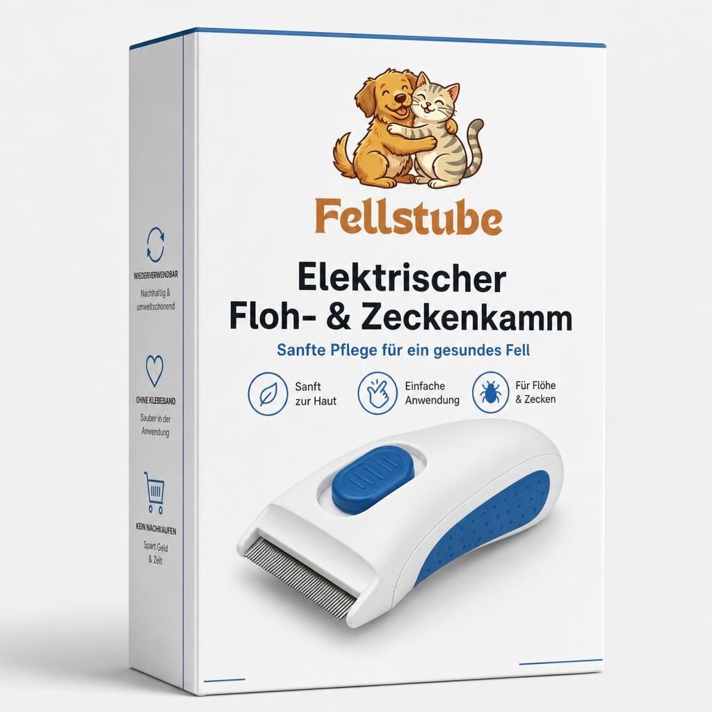 Verpackung des elektrischen Floh- und Zeckenkamms von Fellstube
