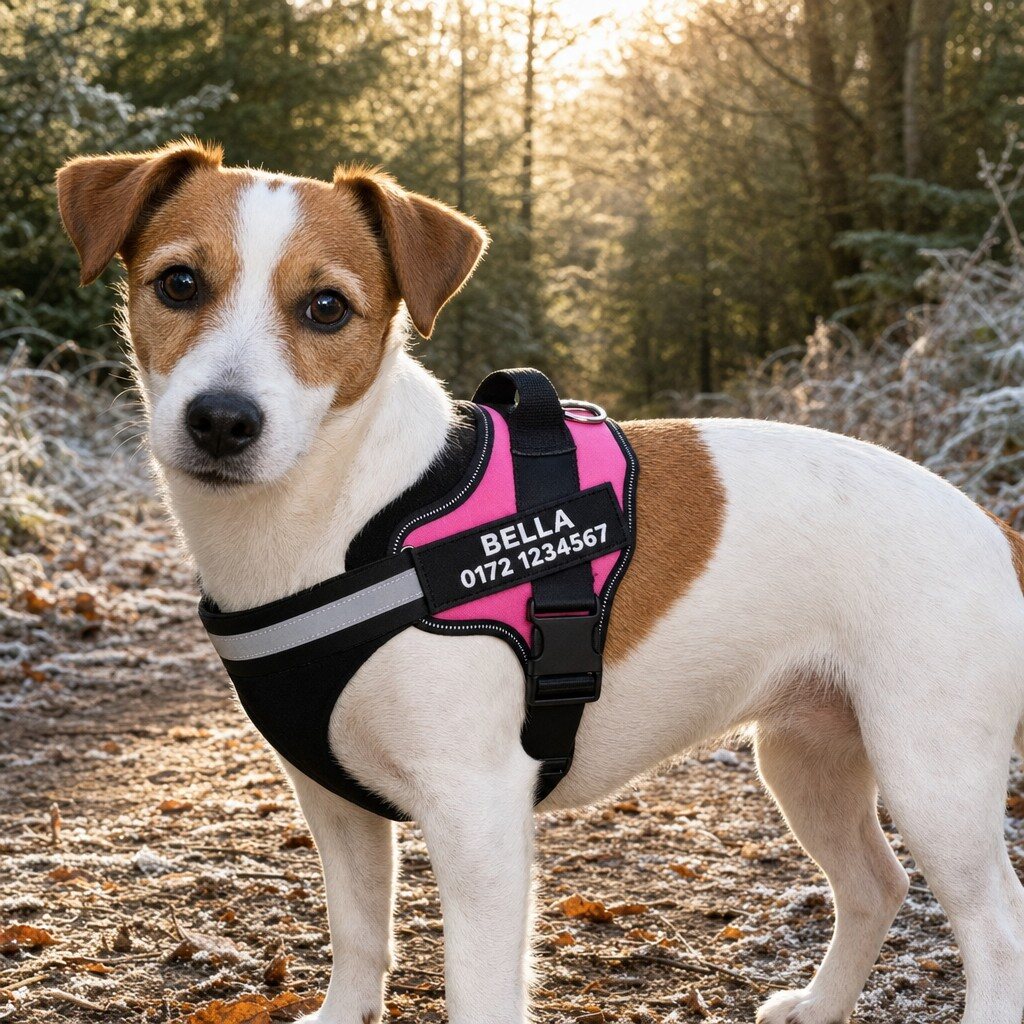 anti zug geschirr pink getragen am hund Personalisiertes Anti-Zug Hundegeschirr – Bild 4
