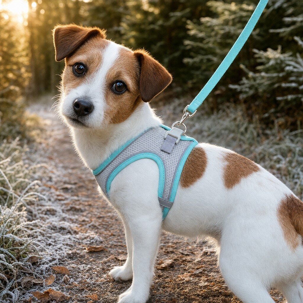 welpengeschirr cyan getragen am hund Anti-Zug Welpengeschirr – Bild 7