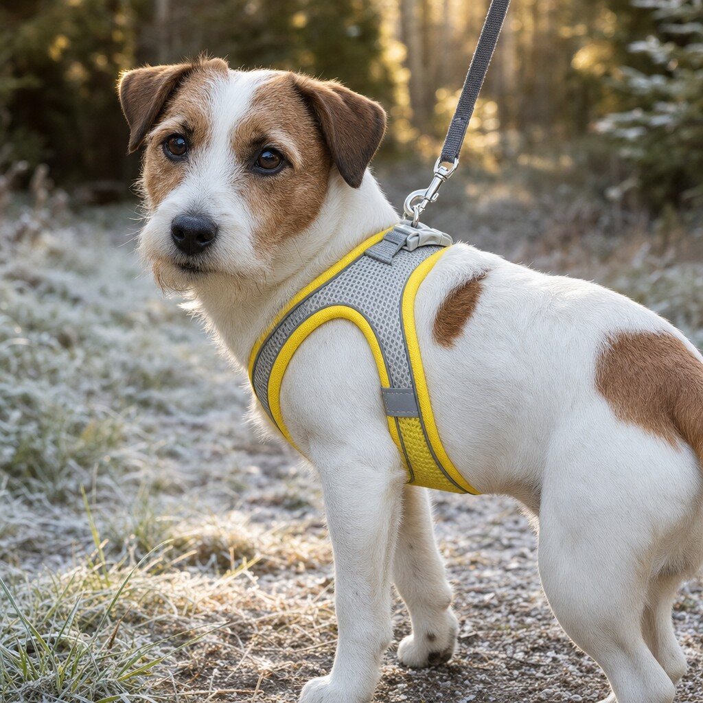 welpengeschirr gelb getragen am hund Anti-Zug Welpengeschirr – Bild 5