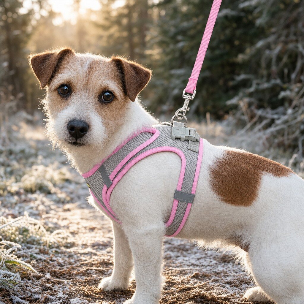 welpengeschirr pink getragen am hund Anti-Zug Welpengeschirr – Bild 6