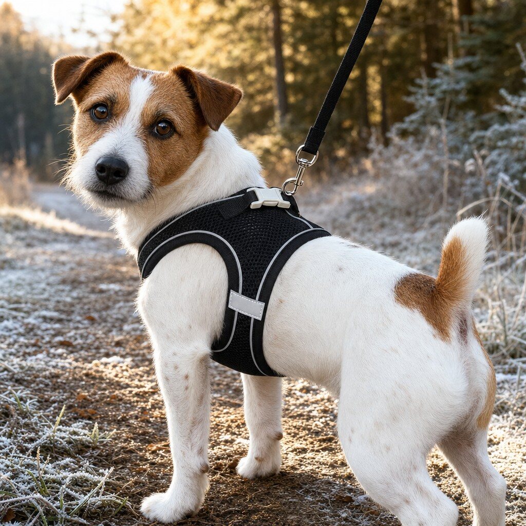 welpengeschirr schwarz getragen am hund Anti-Zug Welpengeschirr