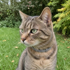 Katze mit ZeckenHeld Floh- und Zeckenband im Garten